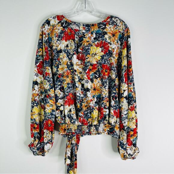 Easel blue red white floral wrap boho blouse top small - Picture 6 of 8